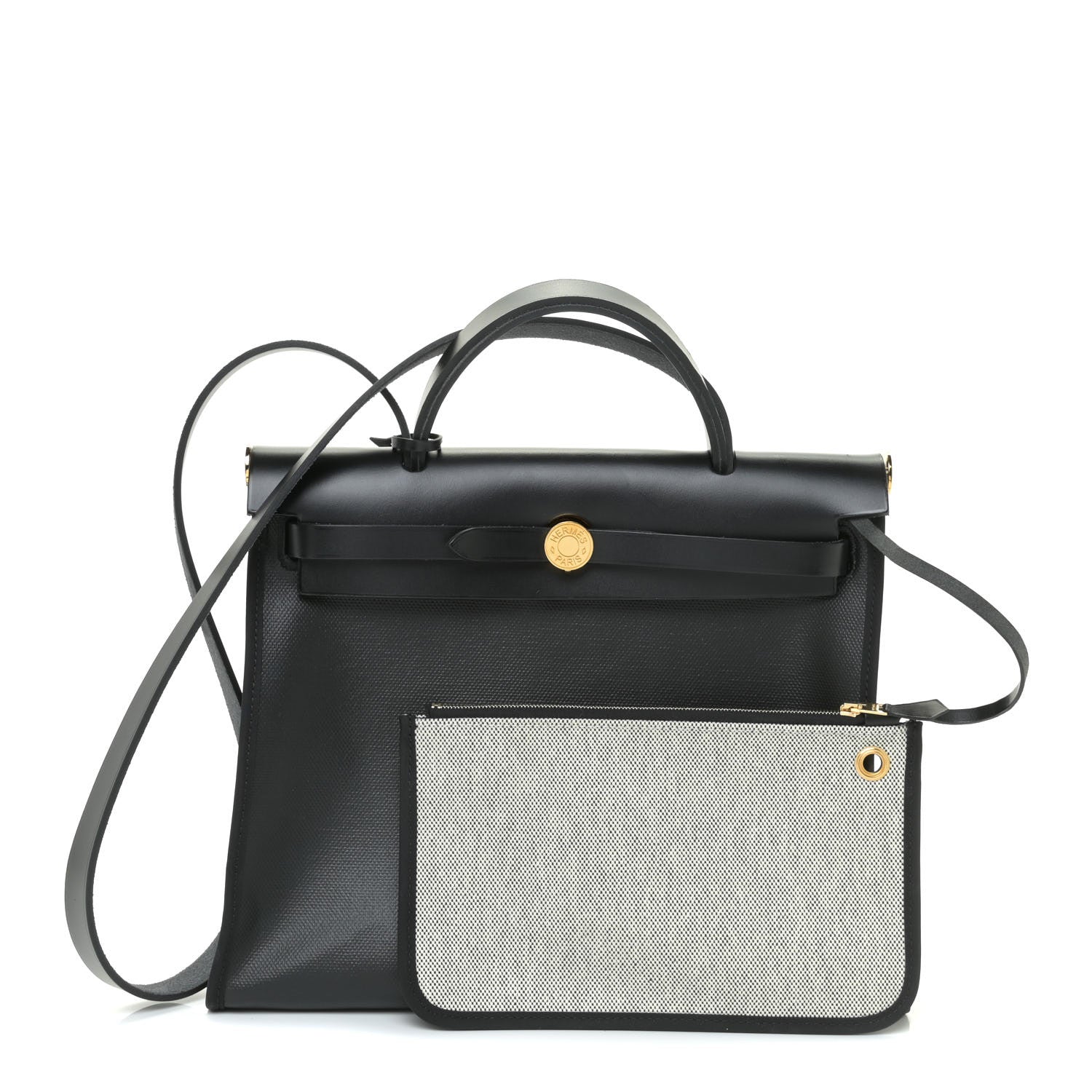 Hermes Toile H Berline Vache Hunter Herbag Zip PM 31 Black Ecru 1 of 10