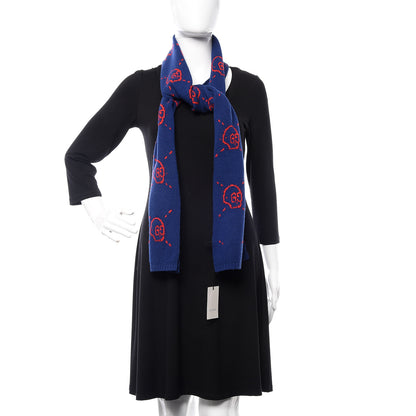 Gucci Wool Tricot GG Hamlet Scarf Navy Red 2 of 5