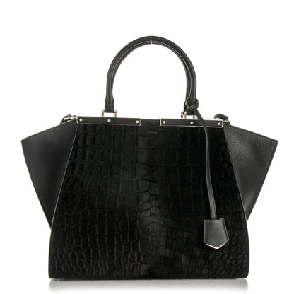 Fendi Vitello Pelo Flamingo Crocodile Embossed Petite 3Jours Tote Black 1 of 7