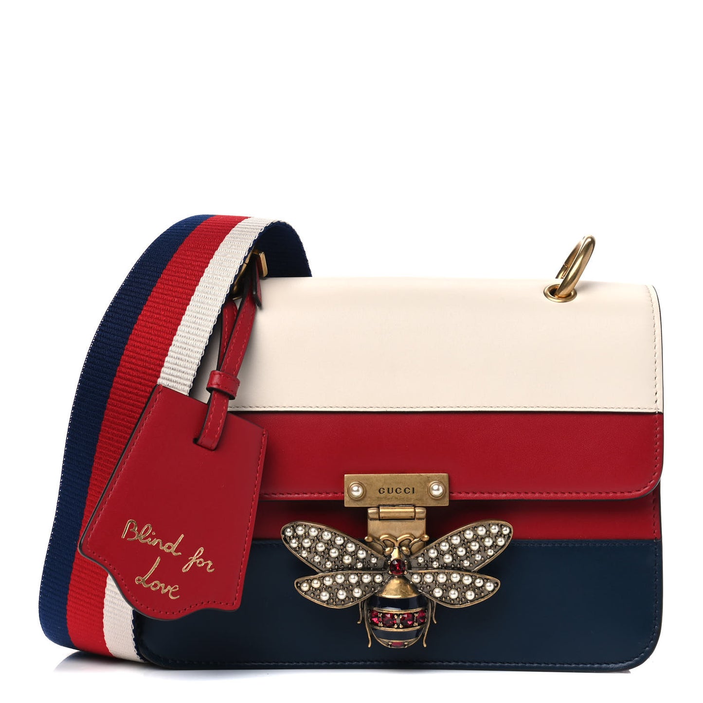 Calfskin Sylvie Web Queen Margaret Shoulder Bag Blue Agata Hibiscus Red Mystic White