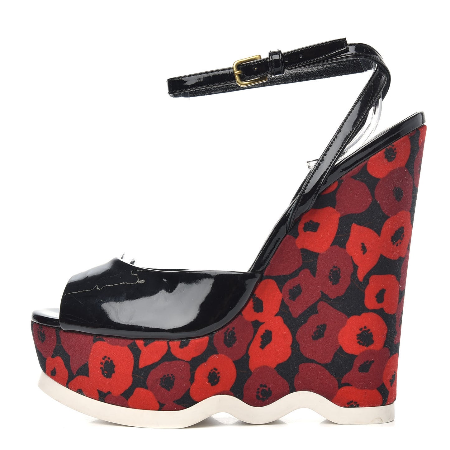 Patent Canvas Riviera Platform Wedge Sandals 35.5 Black Multicolor