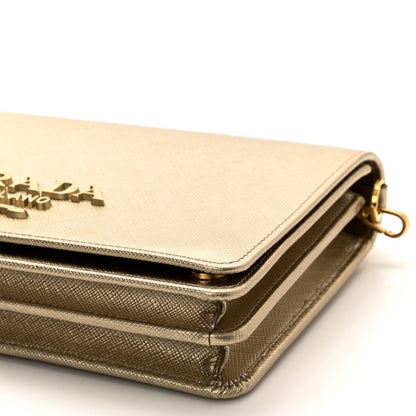 Prada Metallic Saffiano Lux Chain Wallet Pirite 9 of 9