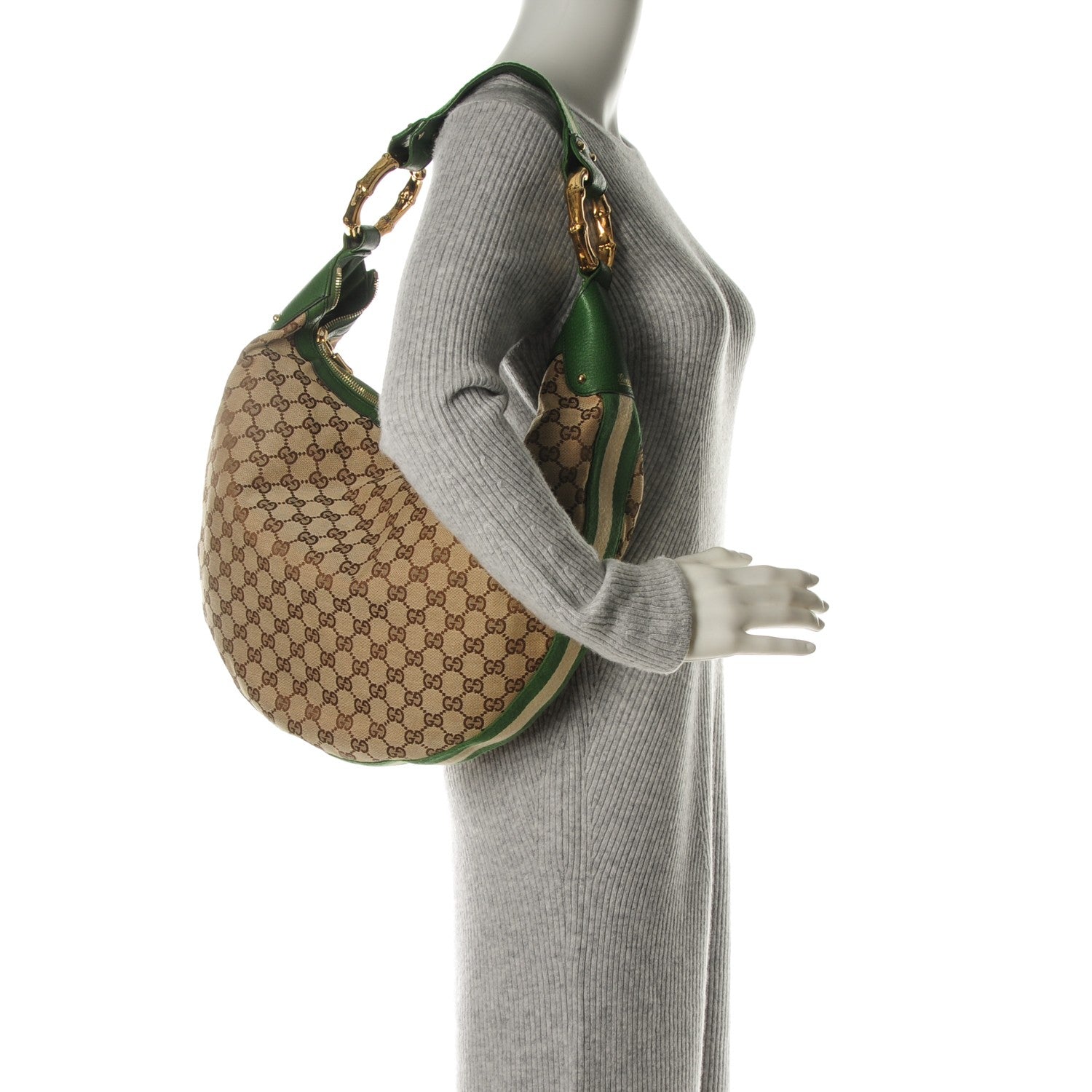 Gucci Monogram Web Bamboo Ring Hobo Green 2 of 8