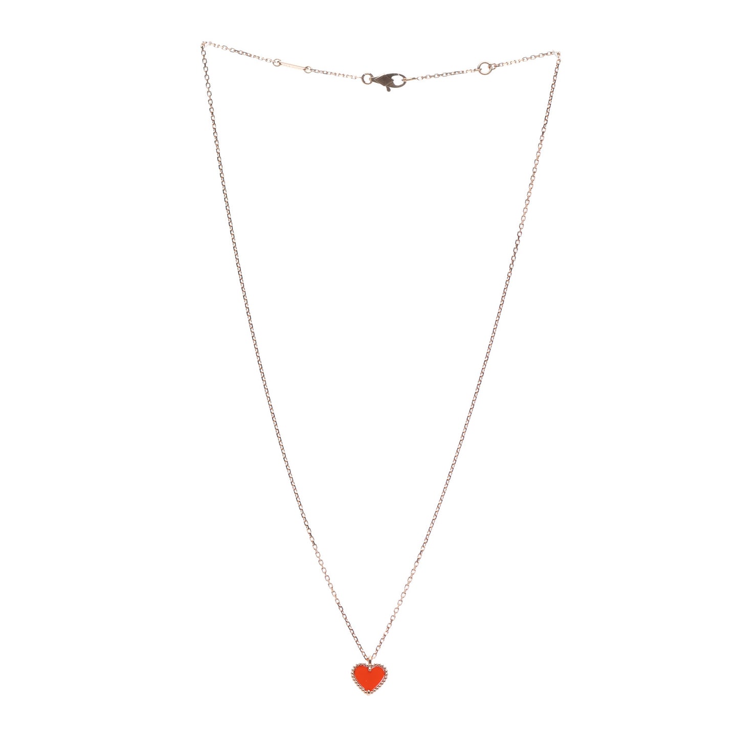 18K Rose Gold Carnelian Sweet Alhambra Heart Pendant Necklace