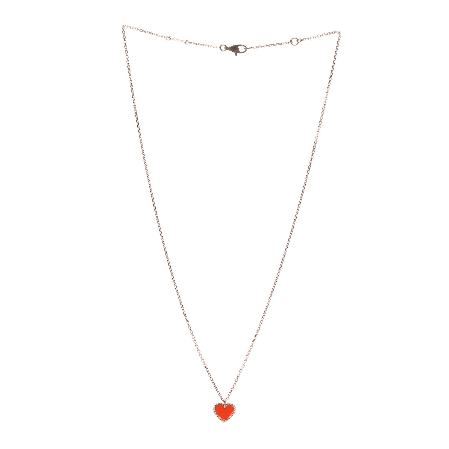Van Cleef & Arpels 18K Rose Gold Carnelian Sweet Alhambra Heart Pendant Necklace 3 of 8