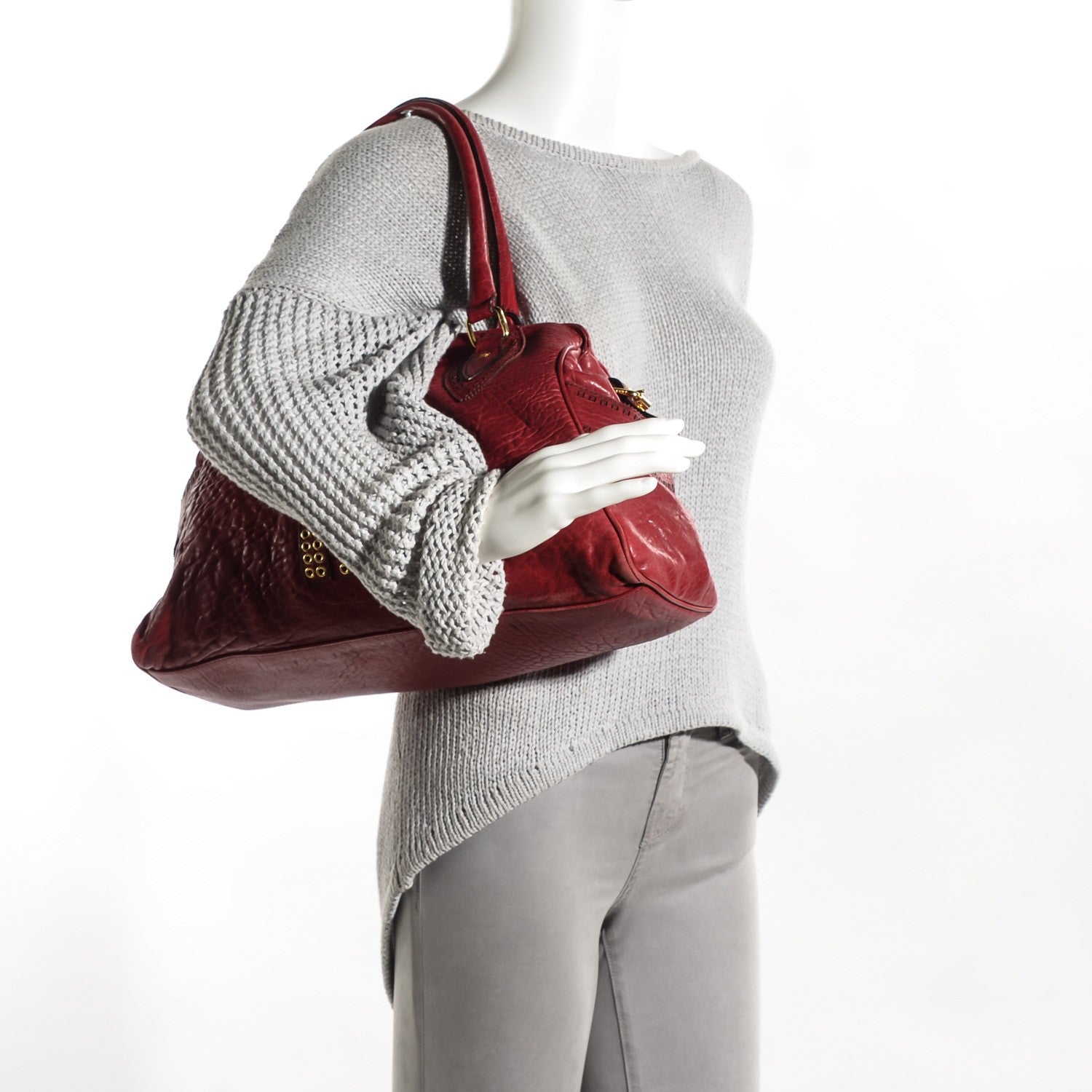 Fendi Distressed Lambskin Grommet Bag De Jour Rosso 2 of 9