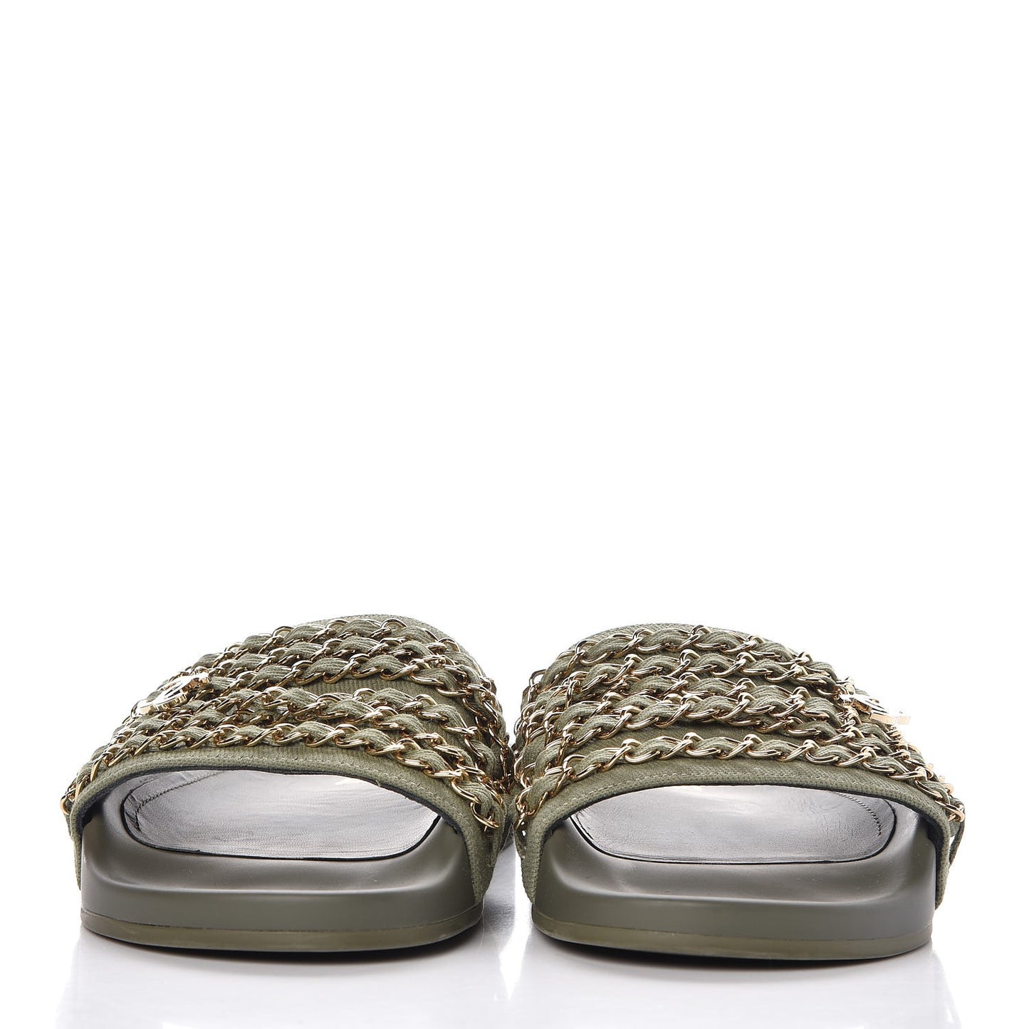 Canvas Chain Flat Sandals 38 Khaki
