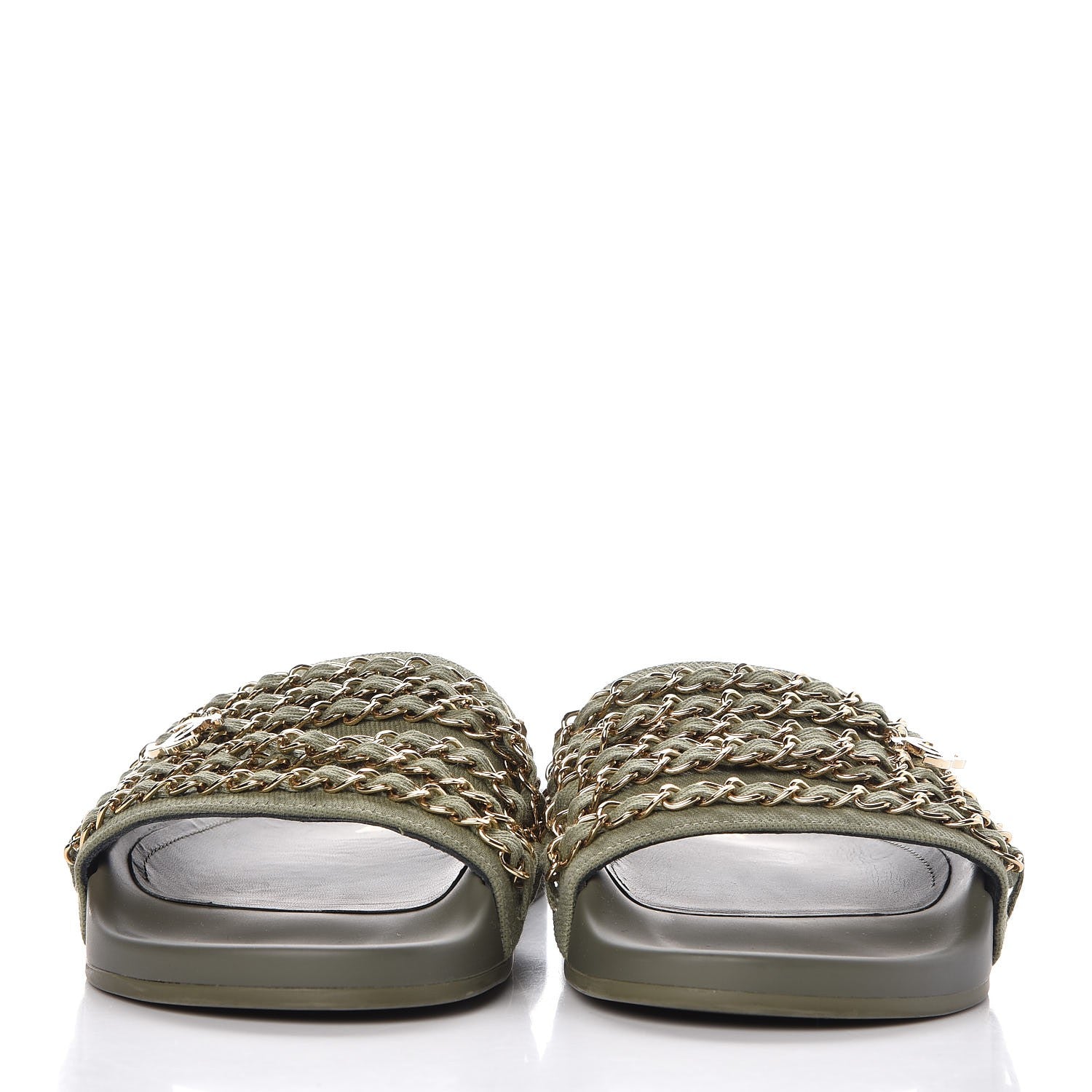 Chanel Canvas Chain Flat Sandals 38 Khaki 2 of 9