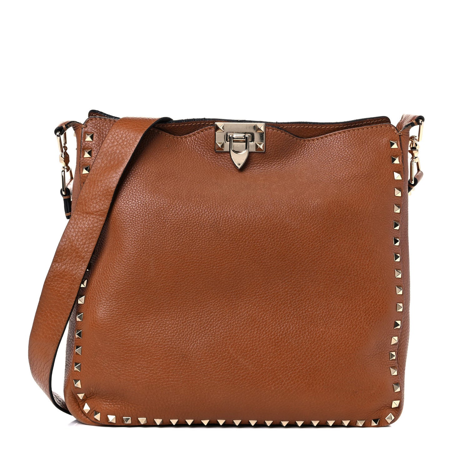 Pebbled Calfskin Large Rockstud Flip-Lock Messenger Bag Light Cuir