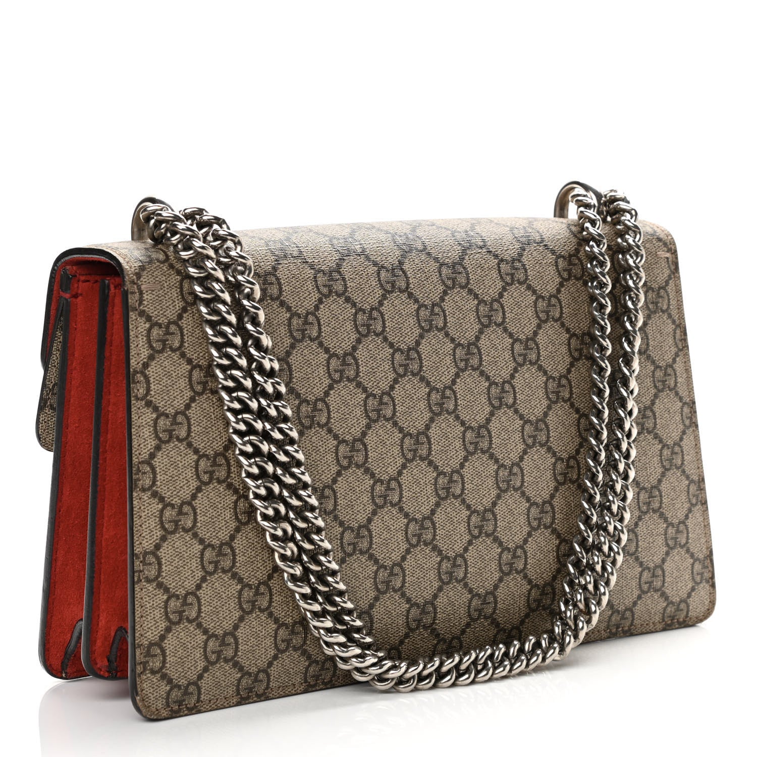 Gucci GG Supreme Monogram Suede Small Dionysus Shoulder Bag Beige Ebony Vulcanic Red 3 of 18