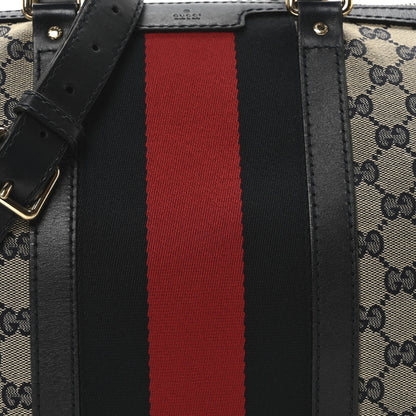 Gucci Monogram Selleria Calfskin Vintage Web Medium Boston Beige Blue 8 of 10