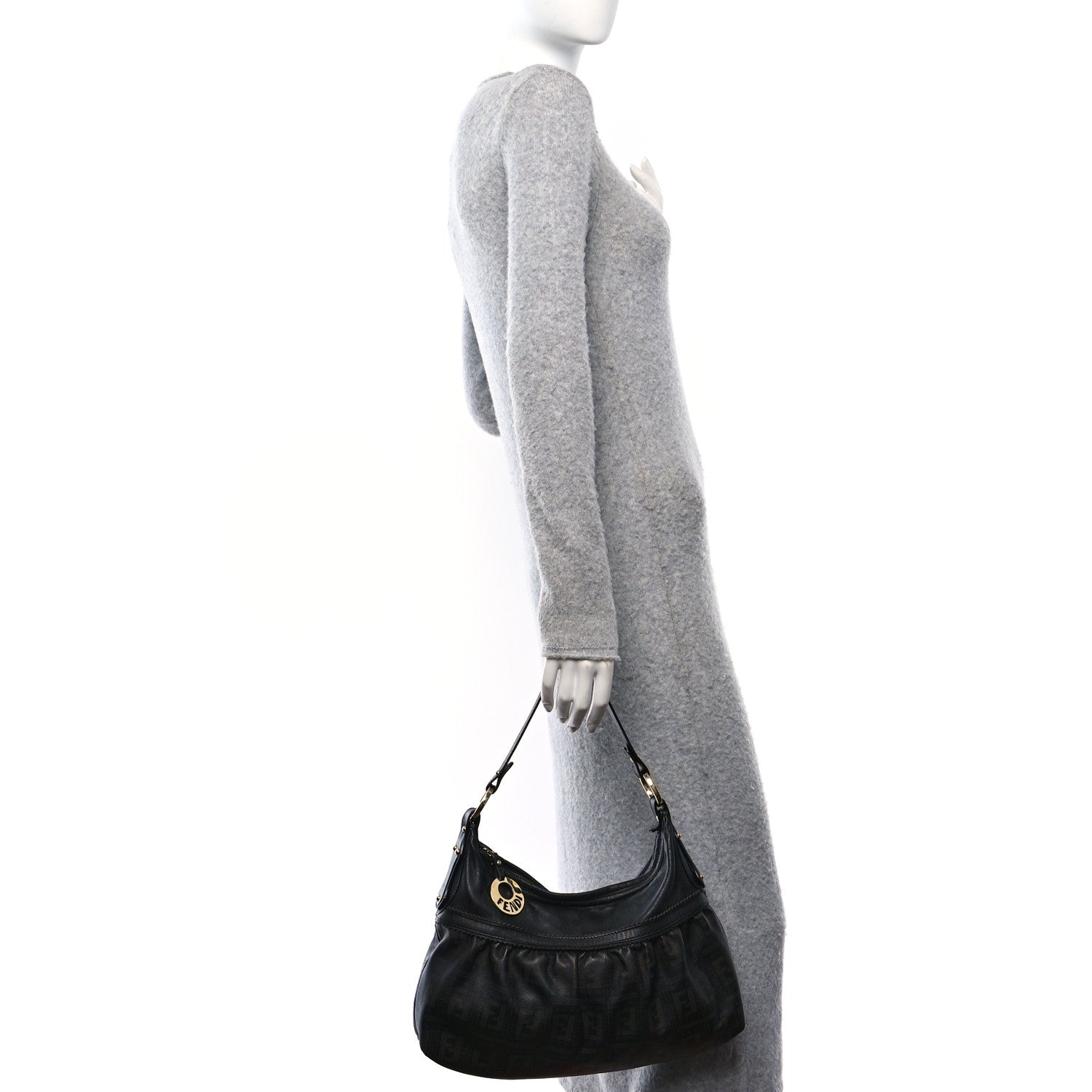 Fendi Vitello FF Perforated Chef Hobo Black 2 of 11