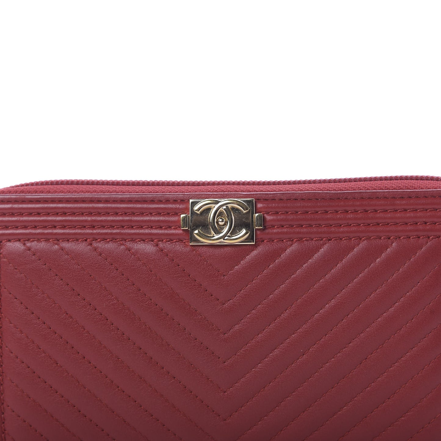 Lambskin Chevron Quilted Zip Around Boy Wallet Red