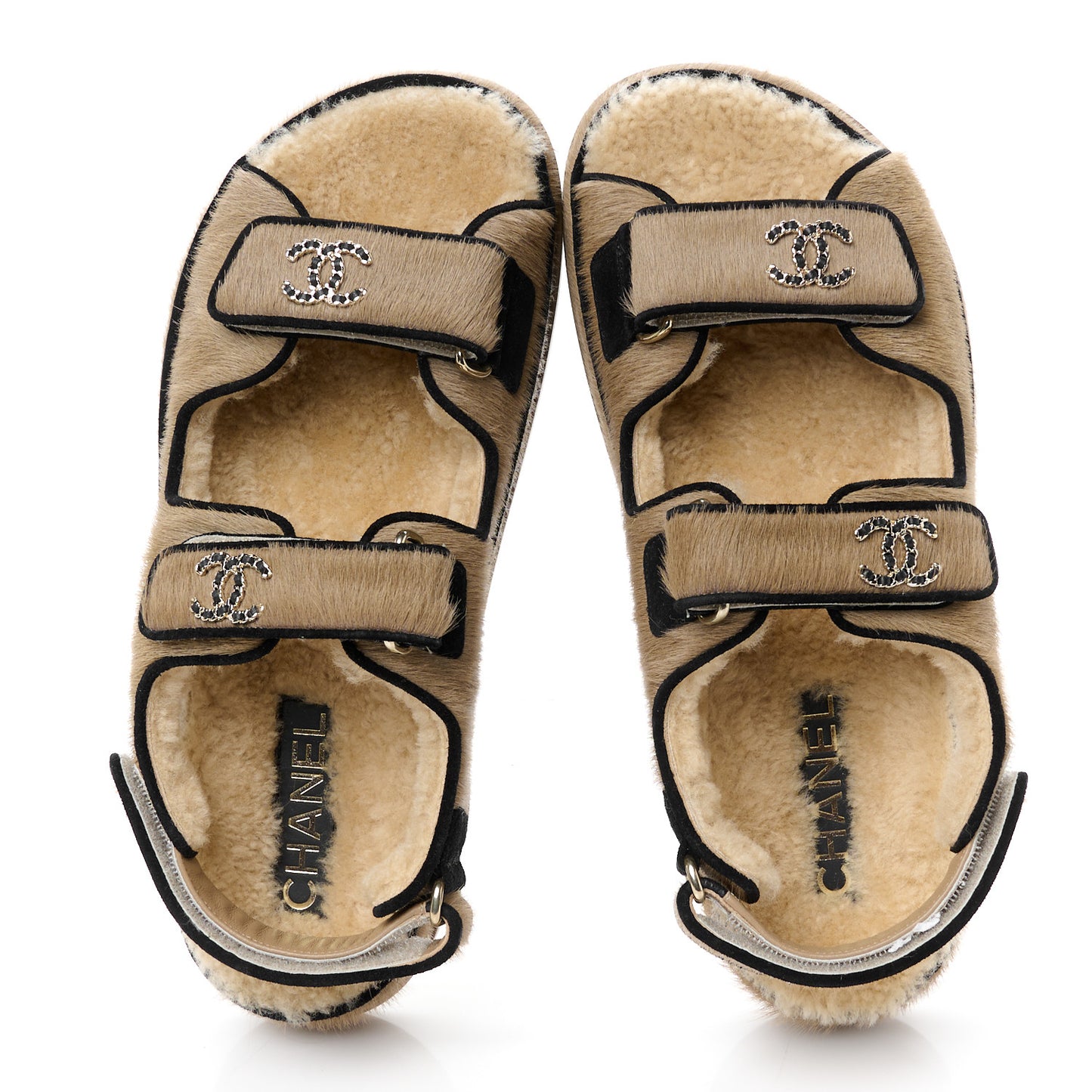 Calf Hair Suede Shearling Dad Sandals 37.5 Beige