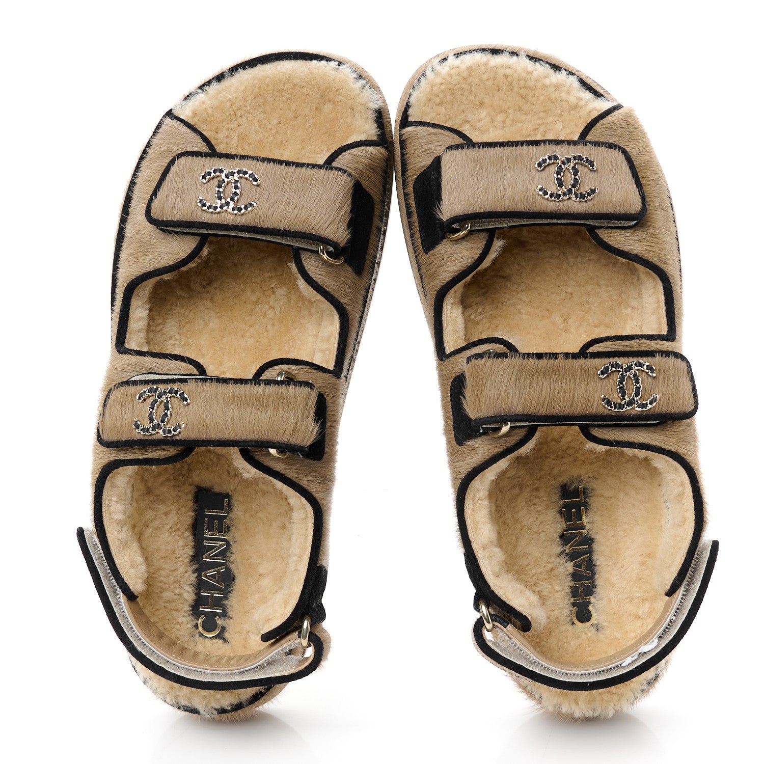 Chanel Calf Hair Suede Shearling Dad Sandals 37.5 Beige 2 of 10