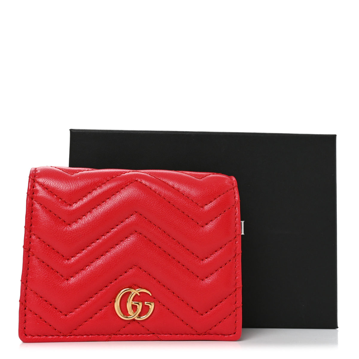 Gucci Calfskin Matelasse GG Marmont Card Case Wallet Bright Red 8 of 8