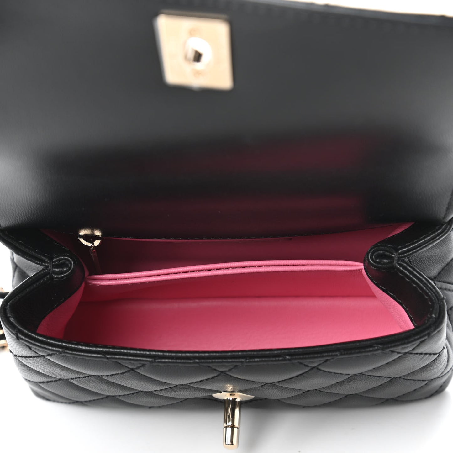 Goatskin Quilted Rainbow Extra Mini Coco Handle Flap Black