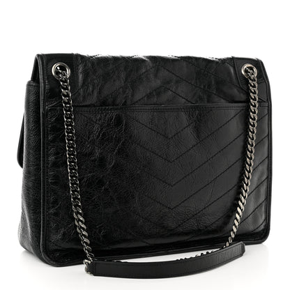 Saint Laurent Crinkled Calfskin Matelasse Monogram Large Niki Chain Satchel Black 3 of 10