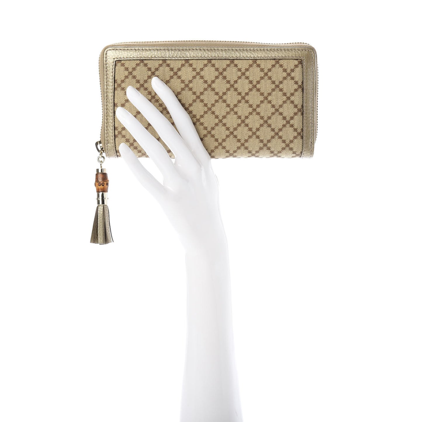 Diamante Bamboo Tassel Zip Around Wallet Gold