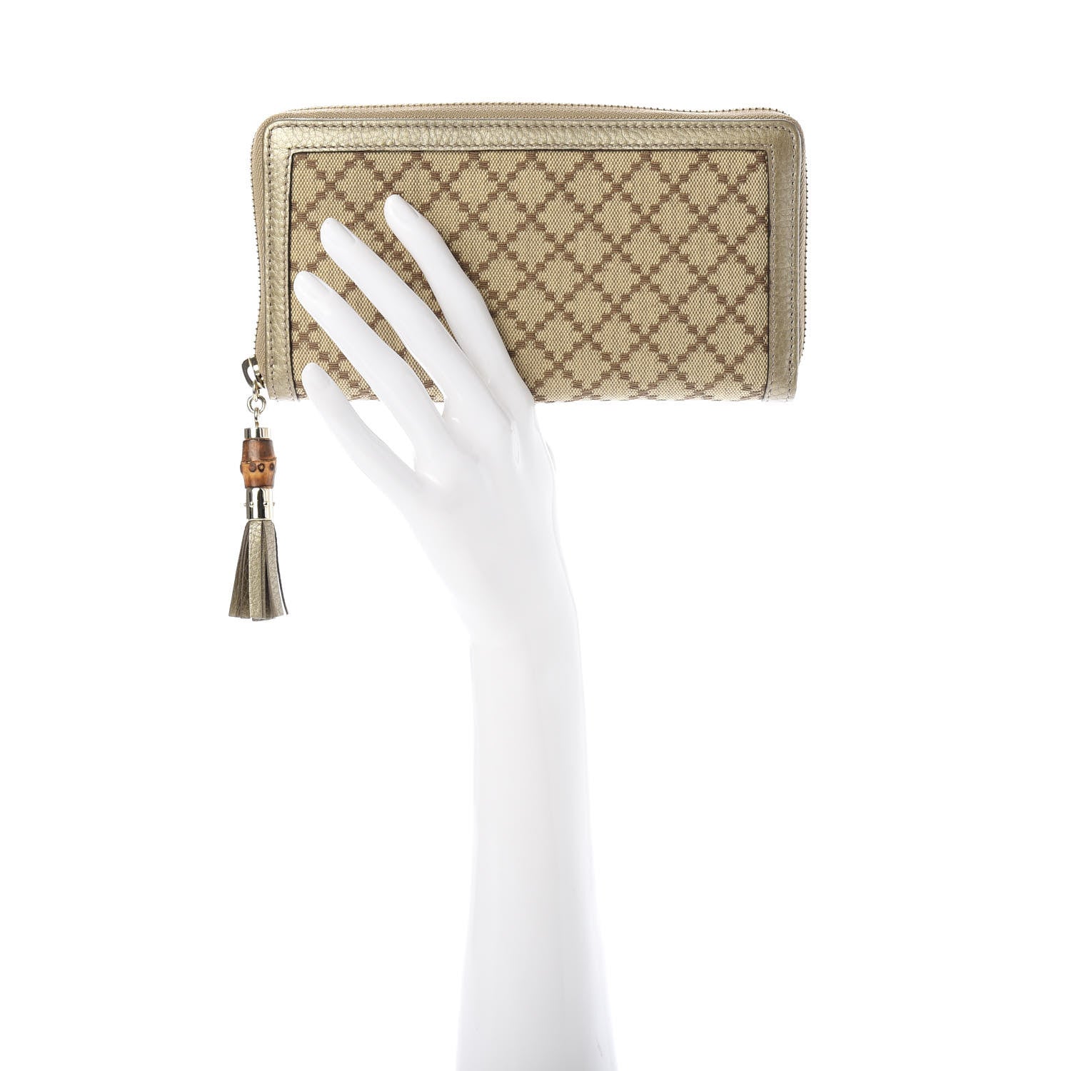 Gucci Diamante Bamboo Tassel Zip Around Wallet Gold 2 of 7
