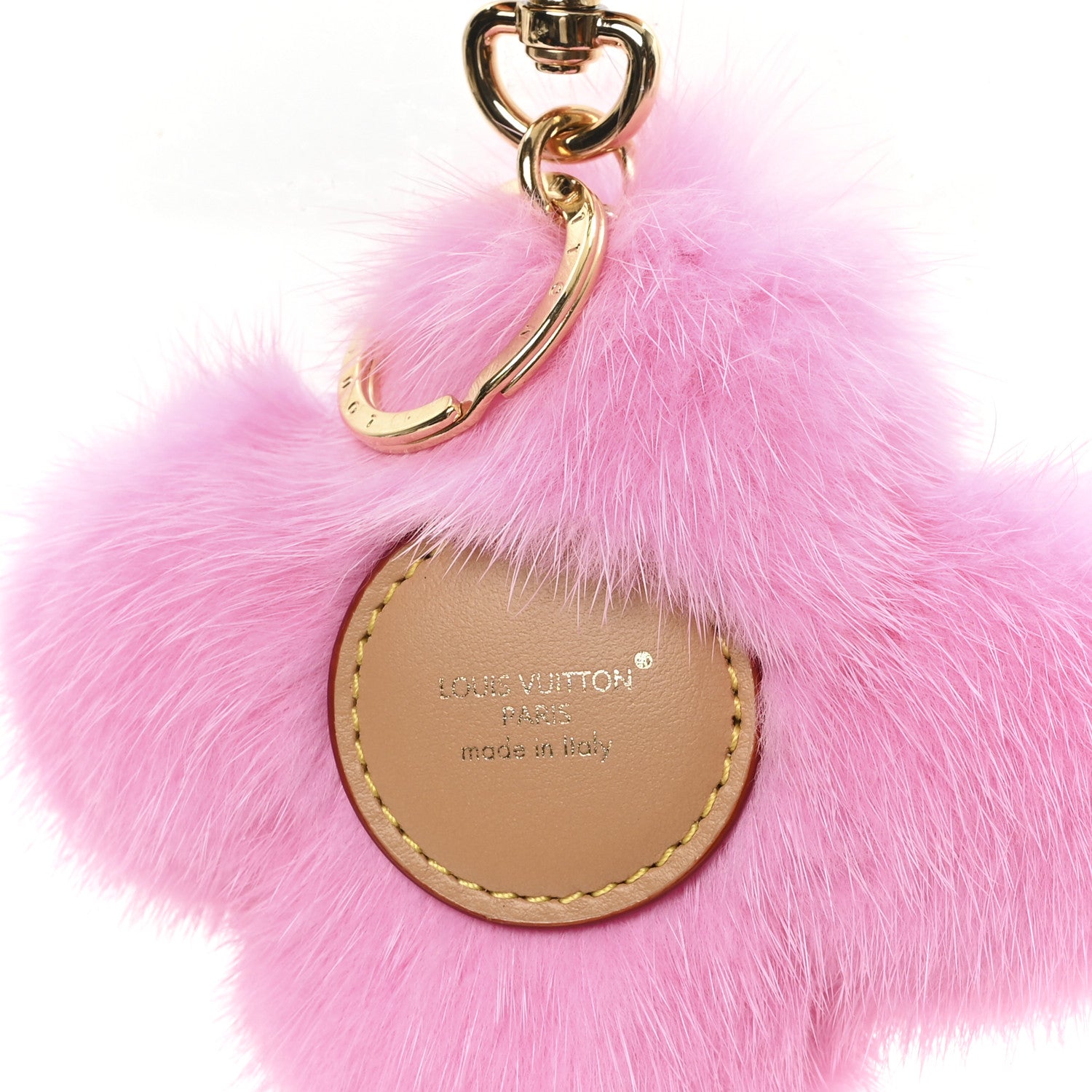 Louis Vuitton Calfskin Mink Fur Vivienne Bag Charm Key Holder Pink