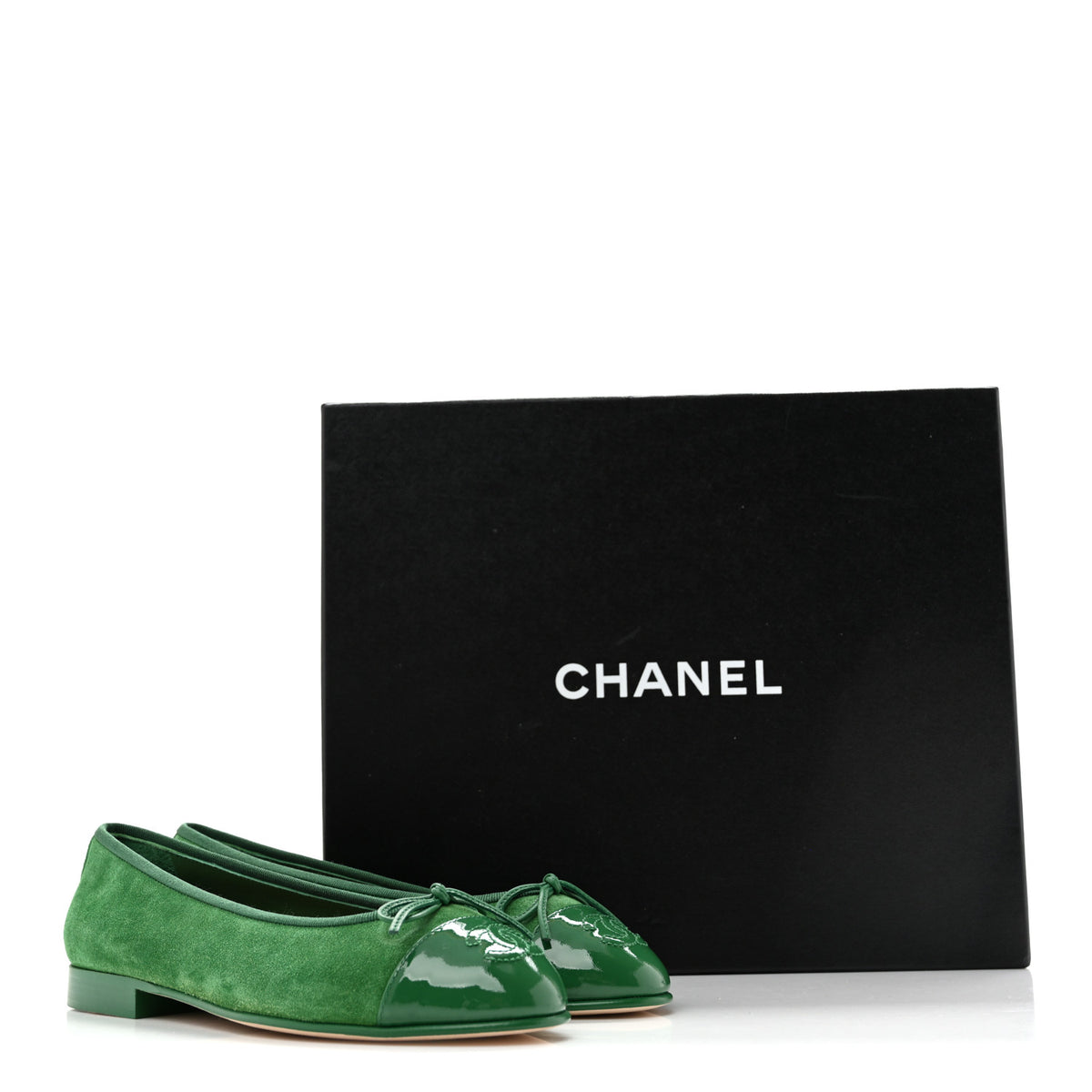 Chanel Suede Patent Cap Toe CC Ballerina Flats 36 Green 10 of 10