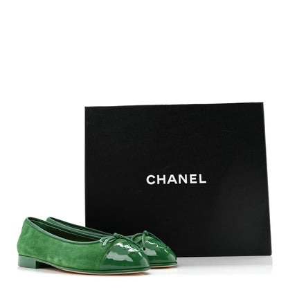 Chanel Suede Patent Cap Toe CC Ballerina Flats 36 Green 10 of 10