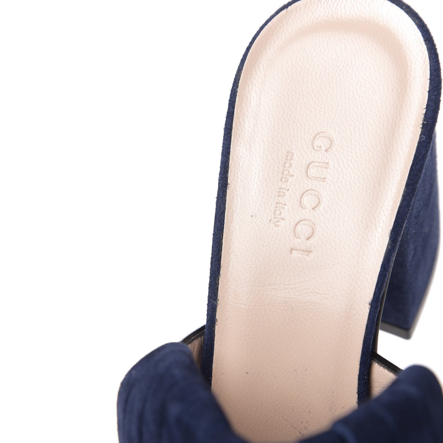 Kid Scamosciato GG Marmont Fringe 75mm Slide Sandals 35 Blue Ink