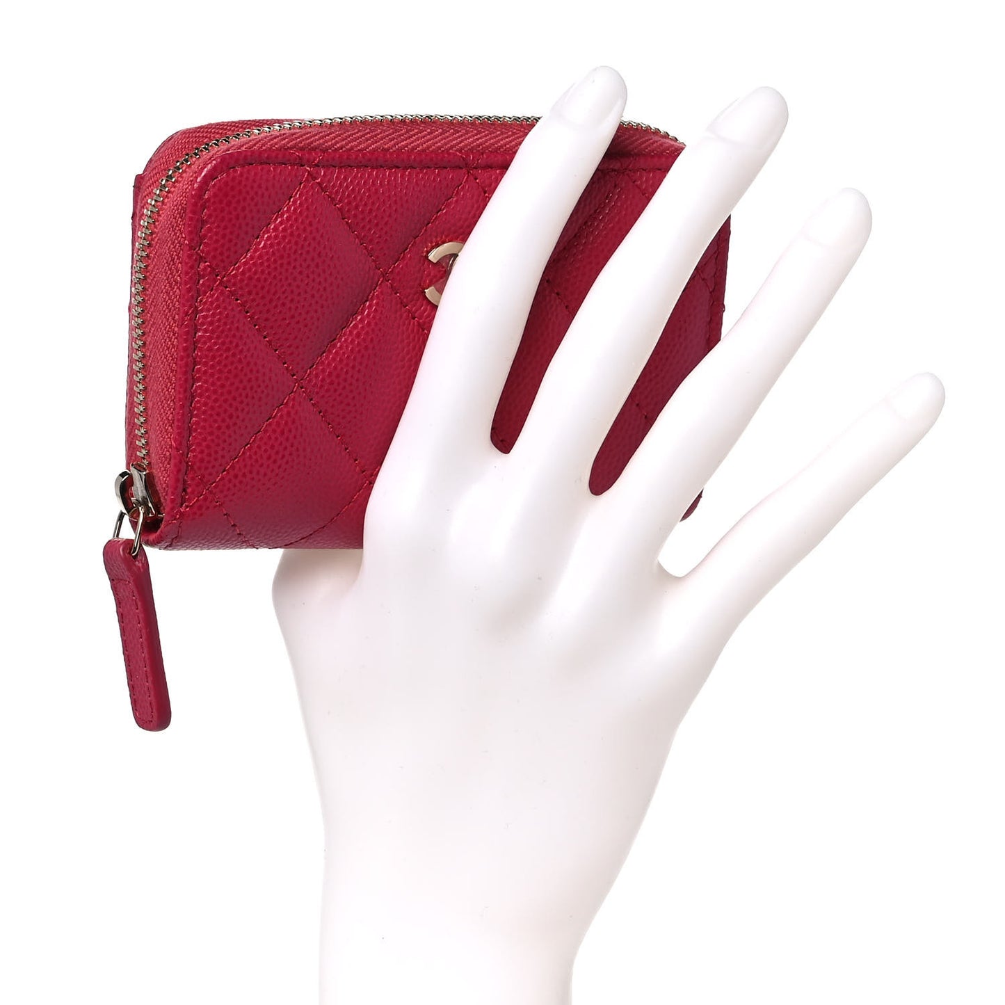Caviar Quilted Zip Coin Purse Dark Pink