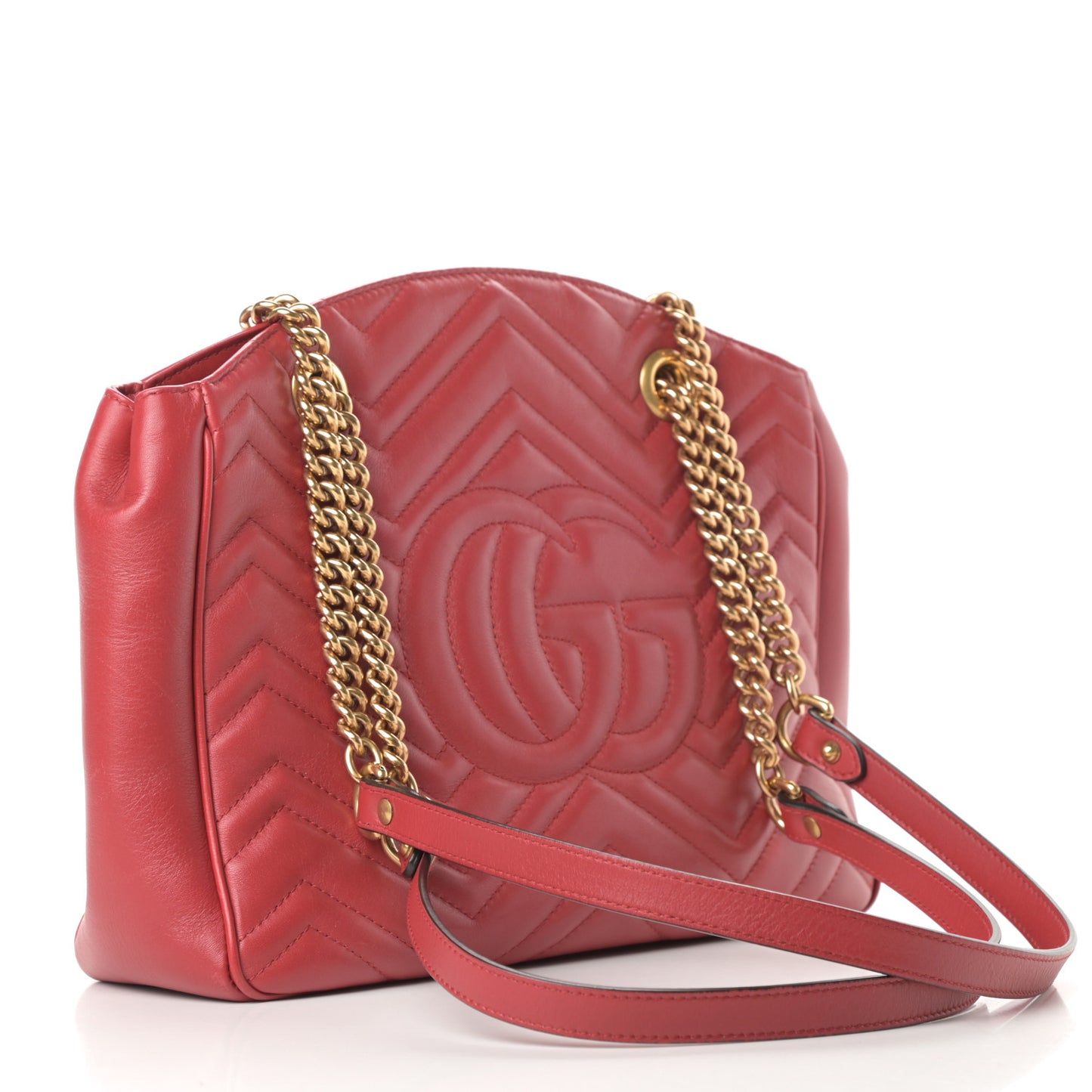 Calfskin Matelasse Medium GG Marmont Open Top Shoulder Bag Hibiscus Red