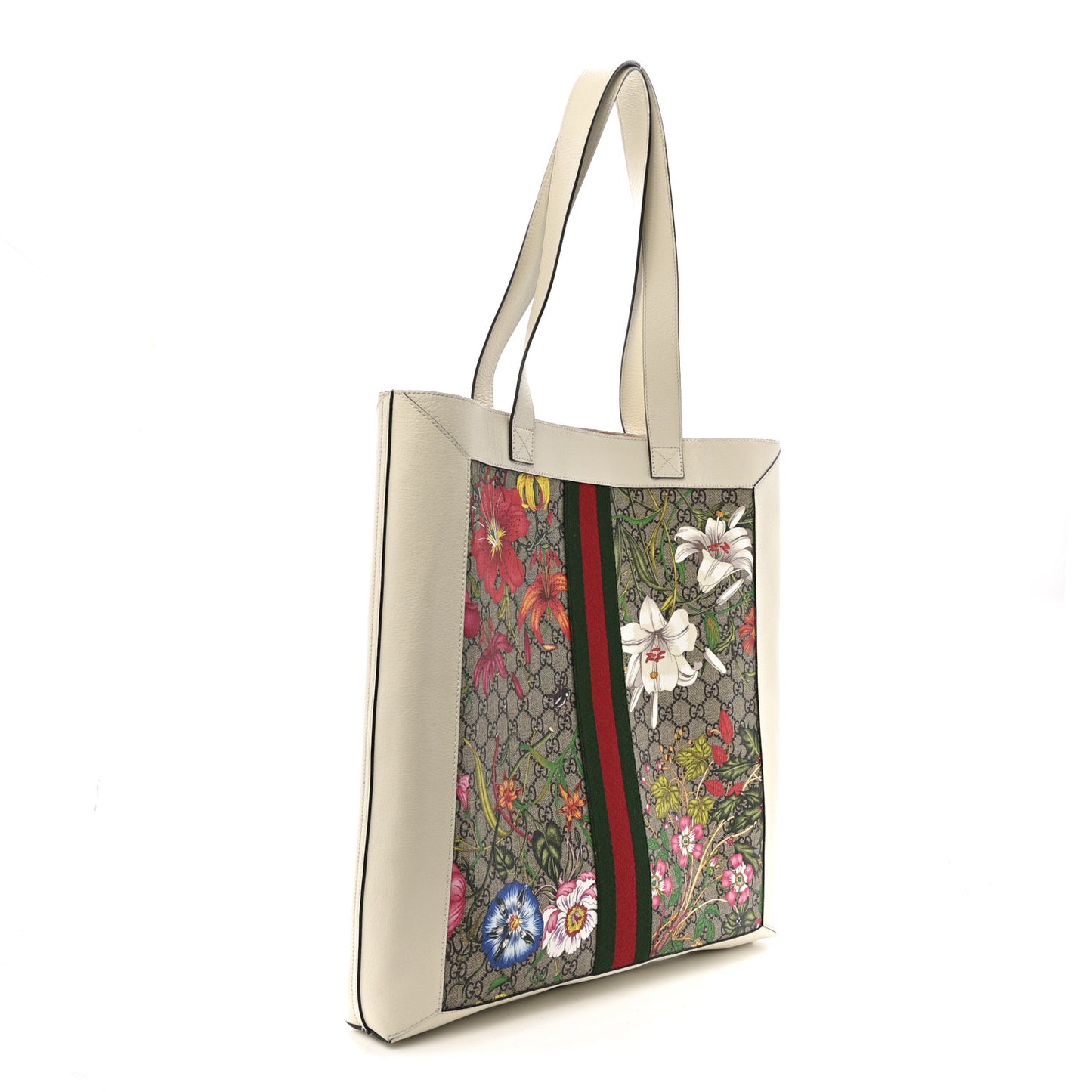 GG Supreme Monogram Flora Web Ophidia Vertical Shopping Tote White