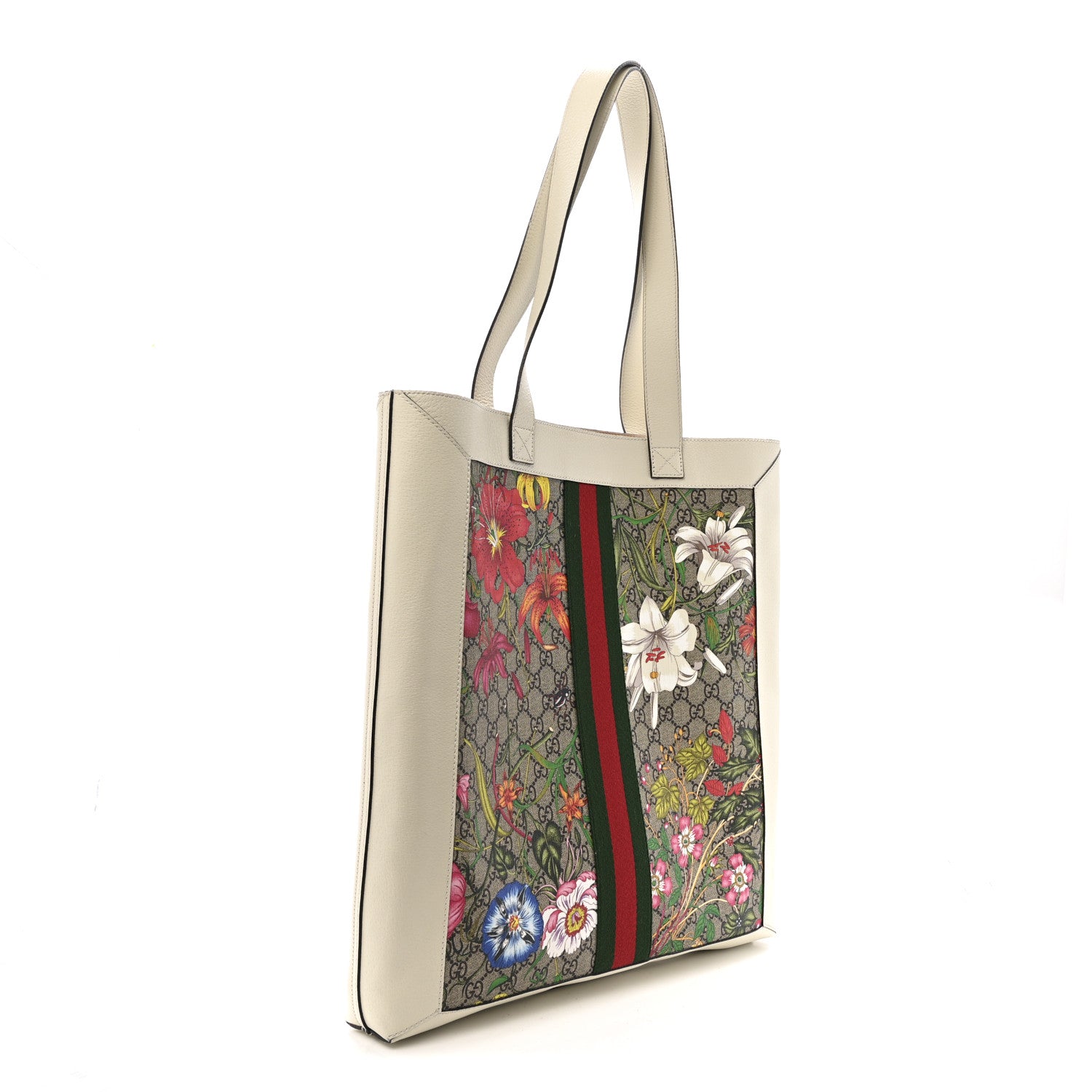 Gucci GG Supreme Monogram Flora Web Ophidia Vertical Shopping Tote White 2 of 16