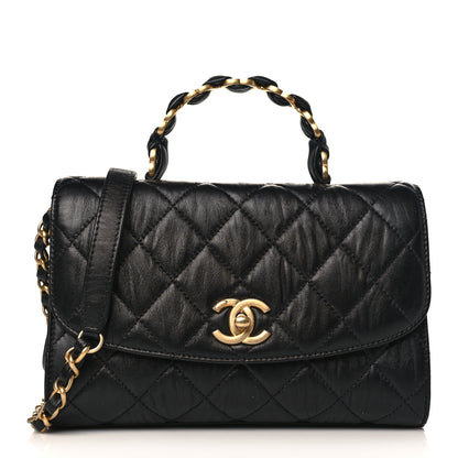 Chanel Crumpled Lambskin Quilted Mini CC Links Top Handle Flap Black 1 of 9