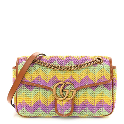 Gucci Calfskin Raffia Woven Small GG Marmont Shoulder Bag Multicolor 1 of 10
