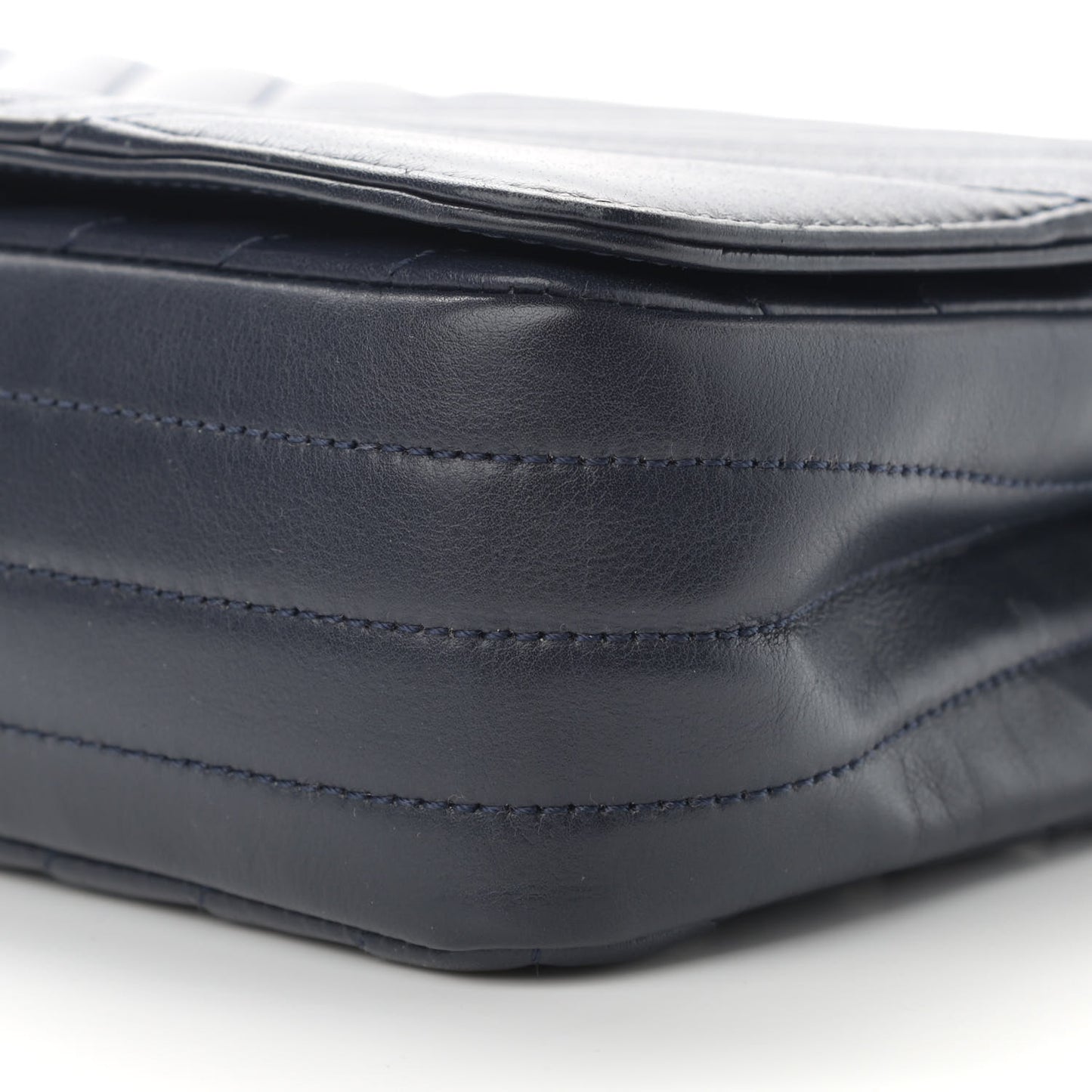 Calfskin Chevron Quilted Small Statement Flap Navy