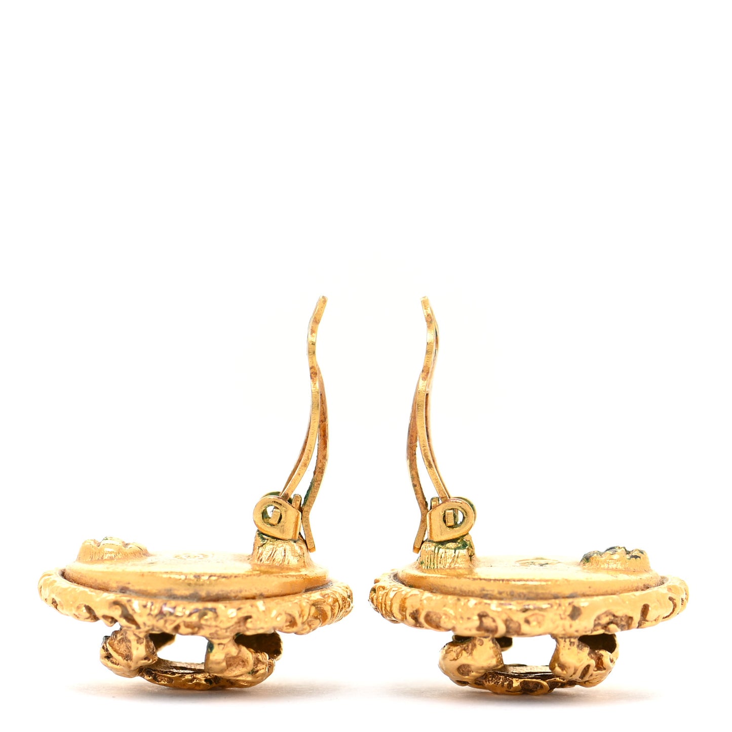 CC Round Clip On Earrings Black Gold