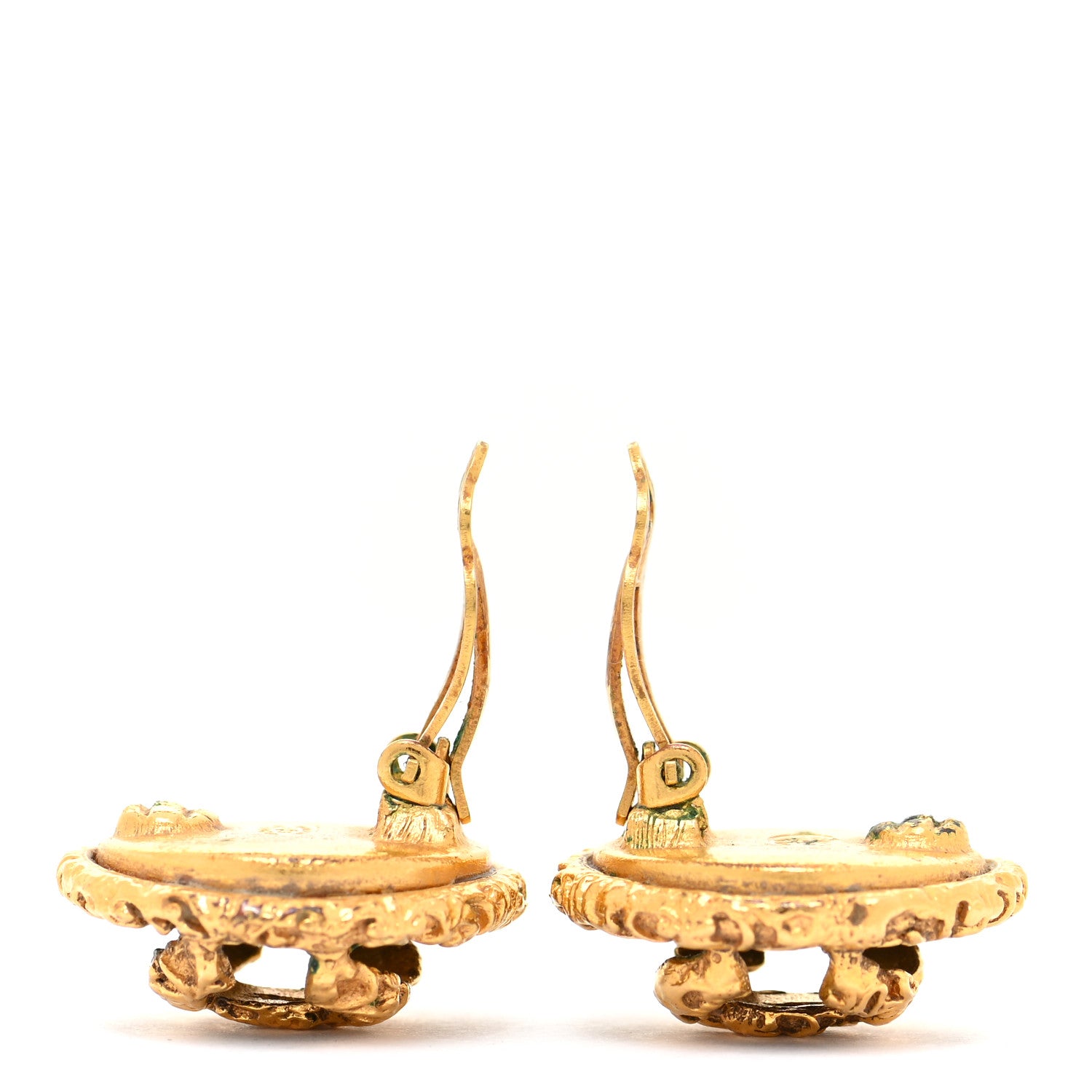 Chanel CC Round Clip On Earrings Black Gold 3 of 8