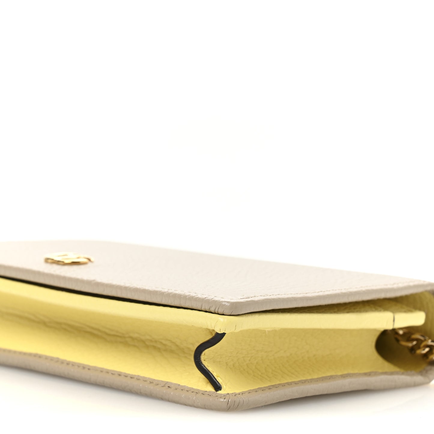 Dollar Calfskin Mini GG Marmont Chain Wallet Taupe Light Yellow