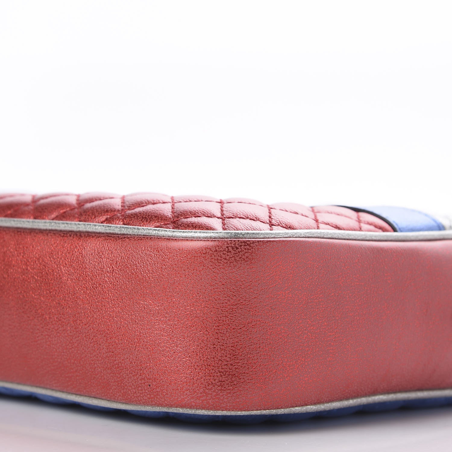 Gucci Laminated Nappa Trapuntata Small Zumi Shoulder Bag Rosso Marine Argento 7 of 9
