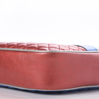 Gucci Laminated Nappa Trapuntata Small Zumi Shoulder Bag Rosso Marine Argento 7 of 9