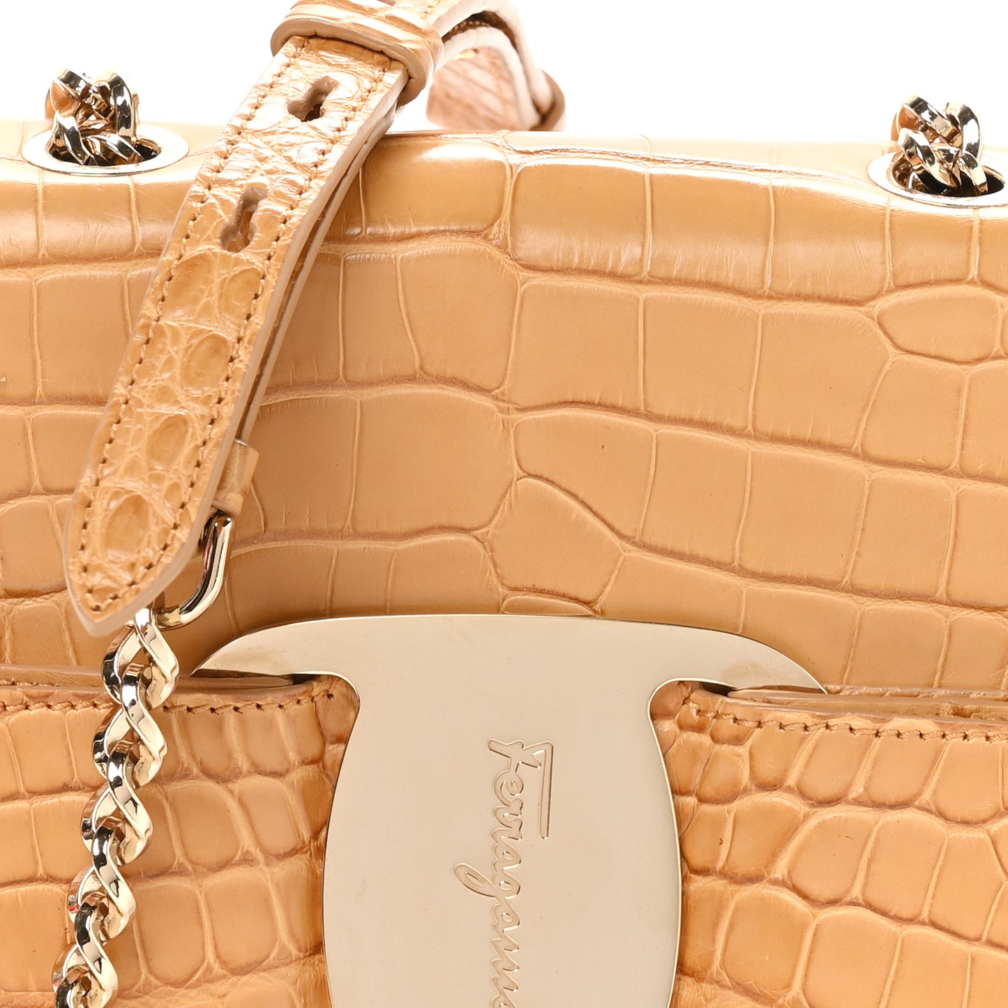 Crocodile Mini Vara Bow Crossbody Bag Beige