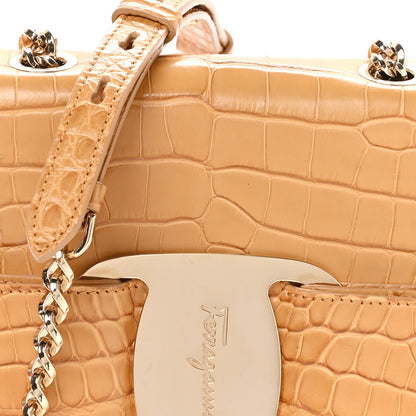 Salvatore Ferragamo Crocodile Mini Vara Bow Crossbody Bag Beige 8 of 10