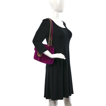 Gucci Velvet Matelasse Medium GG Marmont Shoulder Bag Fuchsia Violet Cyclamen 2 of 11