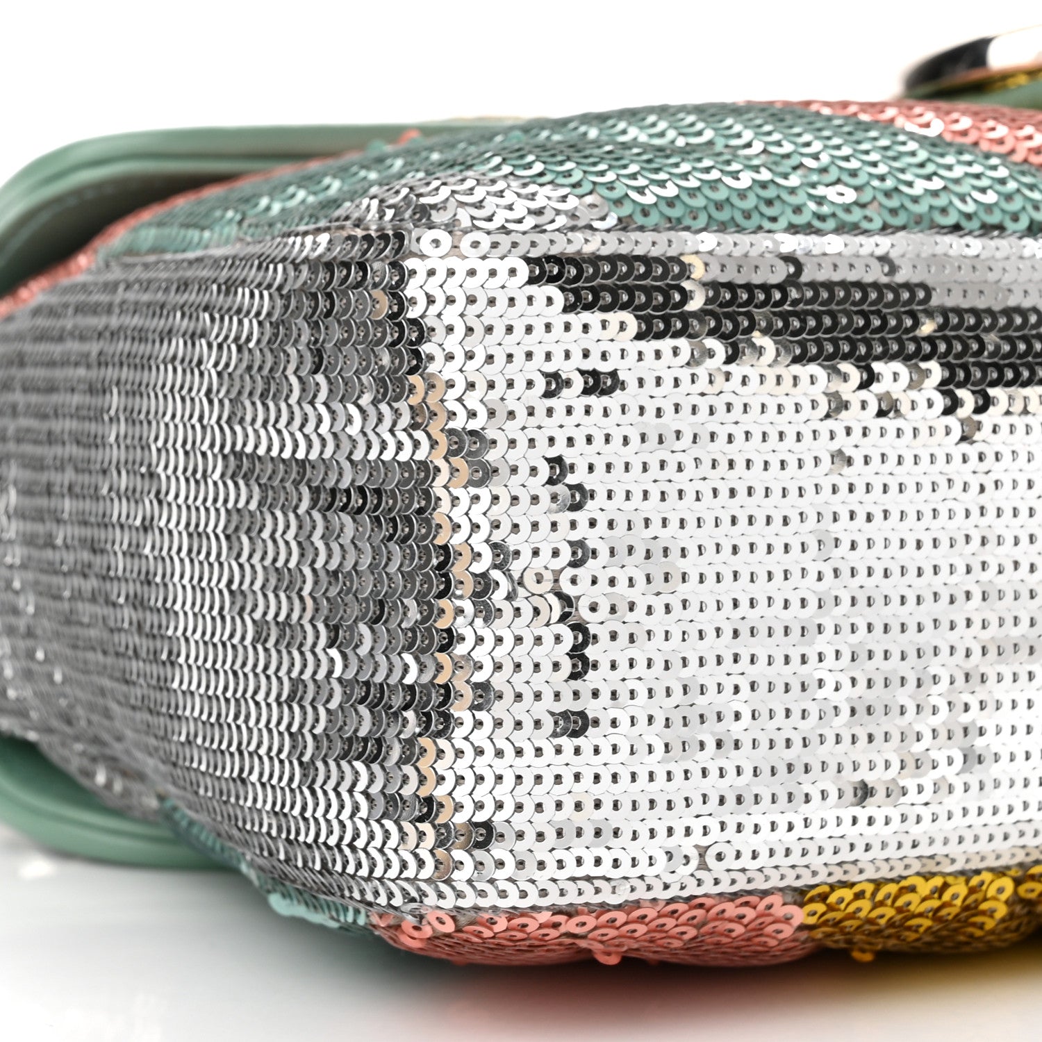 Gucci Sequin Satin Calfskin Matelasse Diagonal Small GG Marmont Shoulder Bag Grigio Argento Verde Chiaro Rosa Giallo Light Water Green 9 of 10