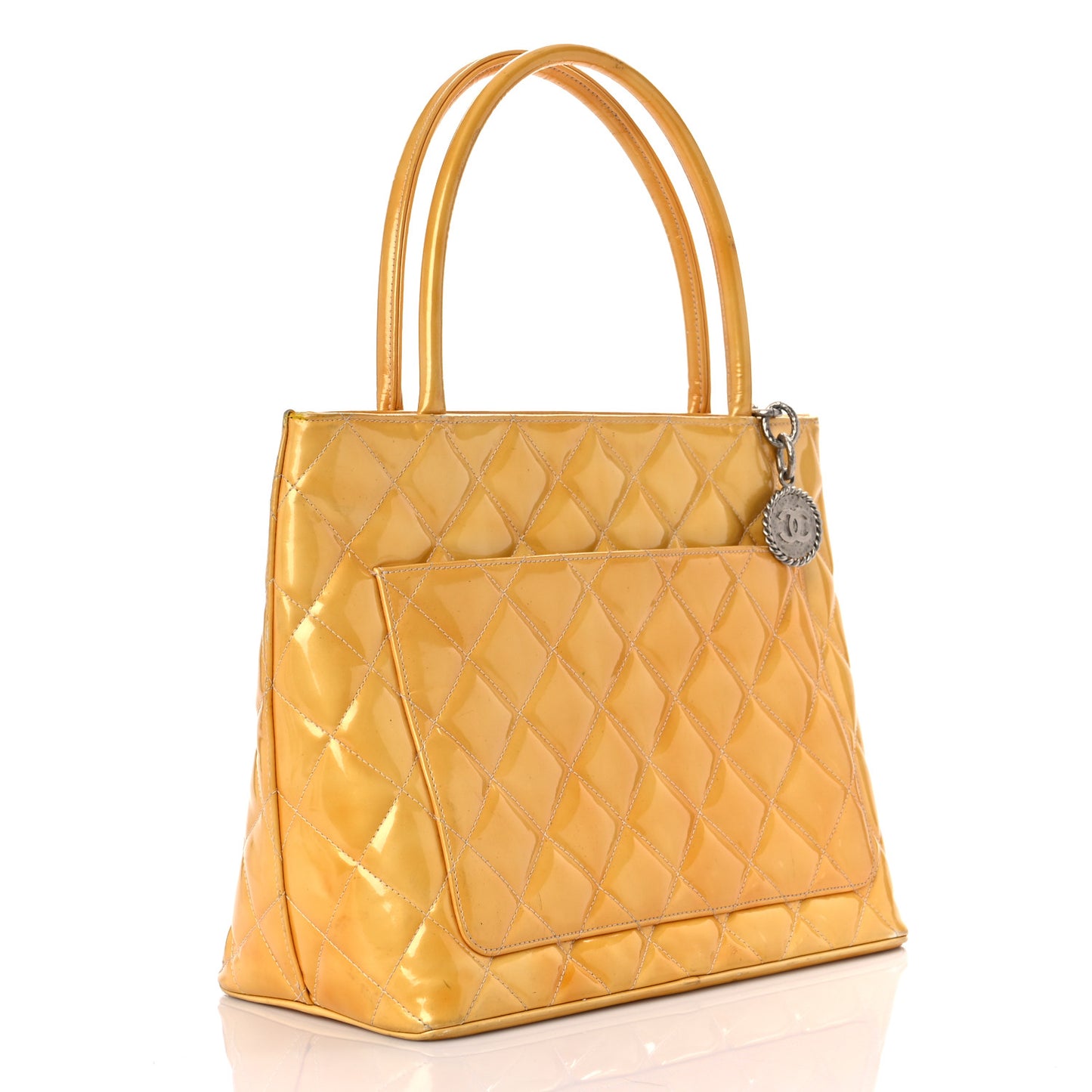 Patent Quilted Medallion Tote Yellow