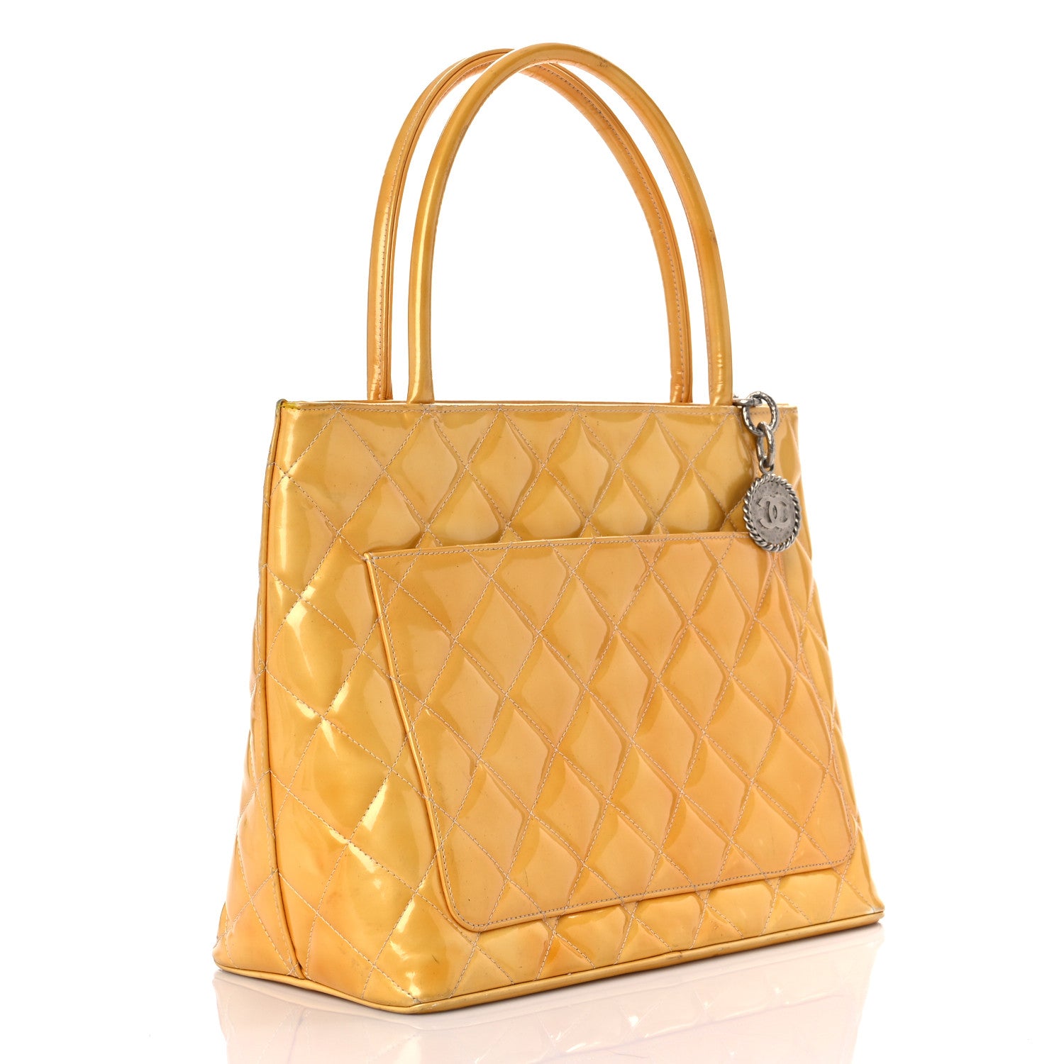 Chanel Patent Quilted Medallion Tote Yellow 3 of 32