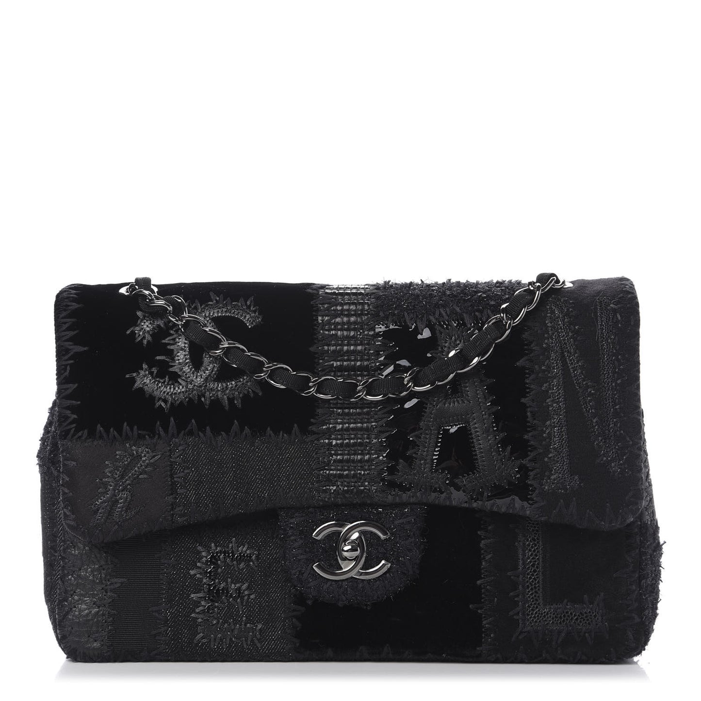 Tweed Patchwork Jumbo Single Flap Black
