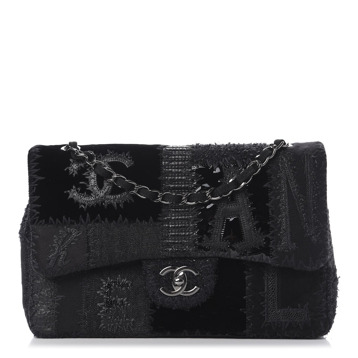 Chanel Tweed Patchwork Jumbo Single Flap Black 1 of 11