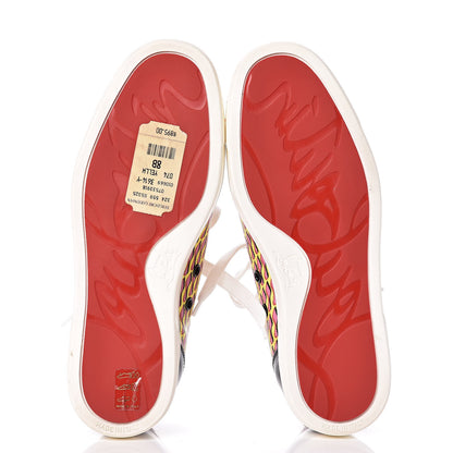 Christian Louboutin Patent Toile Womens Louis Junior Spikes Flat Sneakers 38 Version Jaune 5 of 11