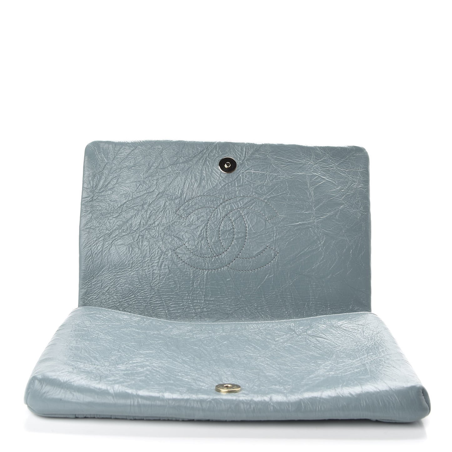 Crumpled Calfskin Coco Pleats Clutch Light Blue